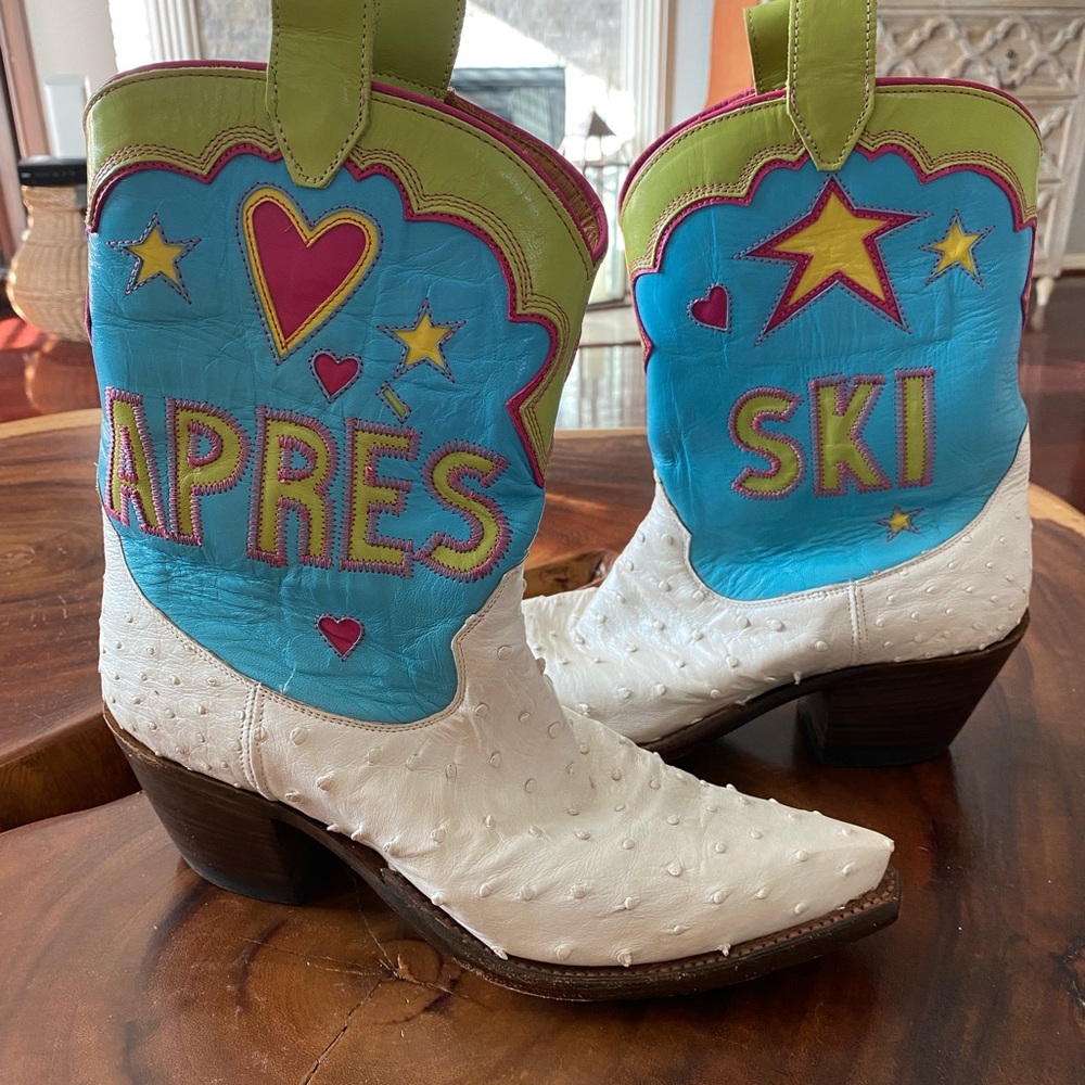 Miron Crosby Apres Ski Pearlized Full Quill Ostrich Cowboy Boots size 9